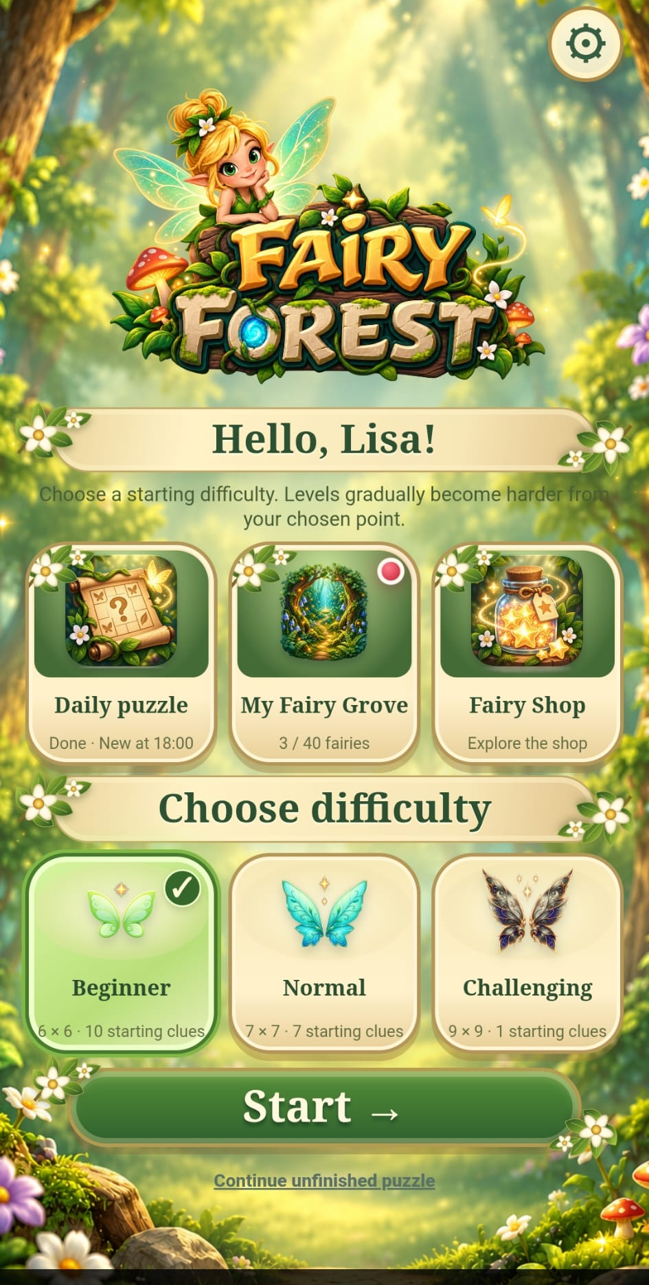 Fairy Forest main screen